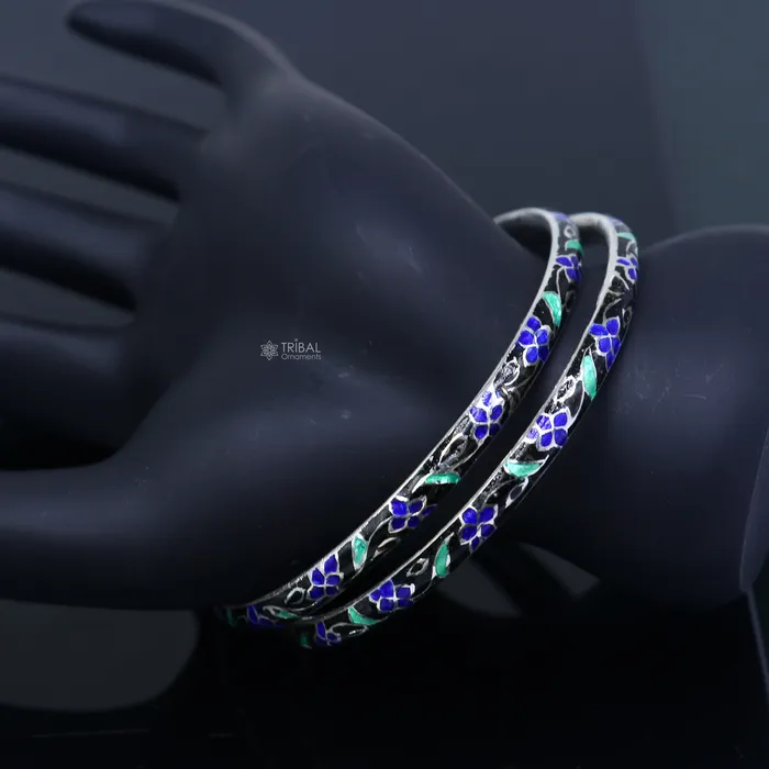 Bracelets TRIBAL ORNAMENTS 925 sterling meenakari work designer bangle bracelet pure silver gifting jewelry brides made bangles ba433