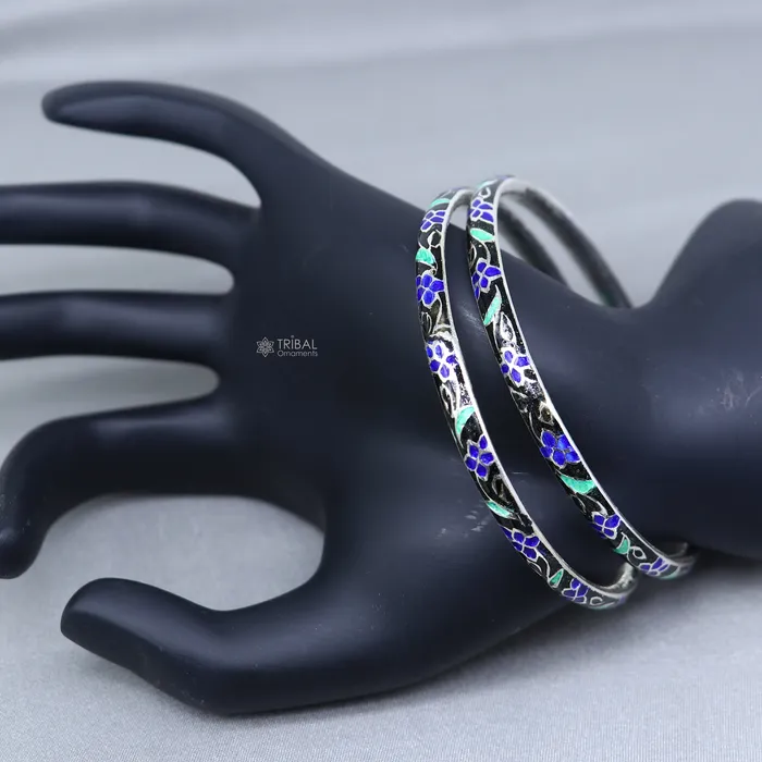 Bracelets TRIBAL ORNAMENTS 925 sterling meenakari work designer bangle bracelet pure silver gifting jewelry brides made bangles ba433