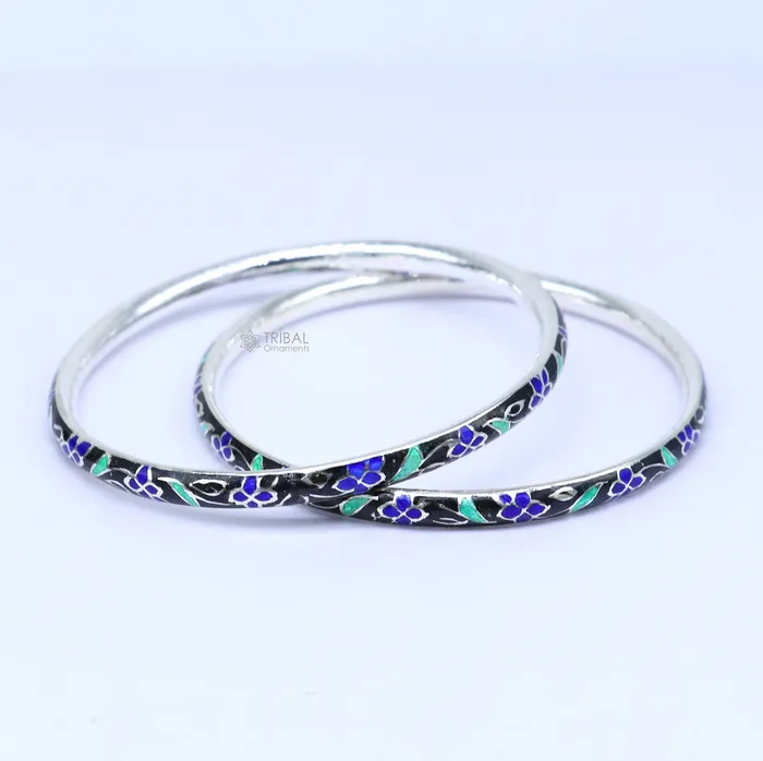 Bracelets TRIBAL ORNAMENTS 925 sterling meenakari work designer bangle bracelet pure silver gifting jewelry brides made bangles ba433