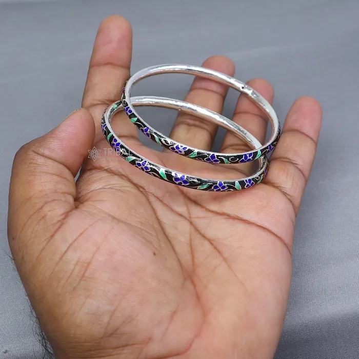 Bracelets TRIBAL ORNAMENTS 925 sterling meenakari work designer bangle bracelet pure silver gifting jewelry brides made bangles ba433