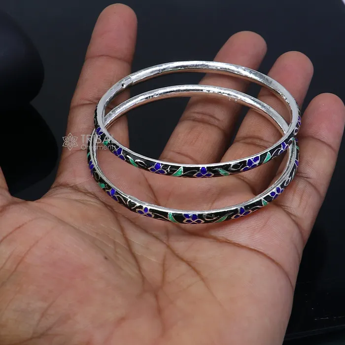 Bracelets TRIBAL ORNAMENTS 925 sterling meenakari work designer bangle bracelet pure silver gifting jewelry brides made bangles ba433