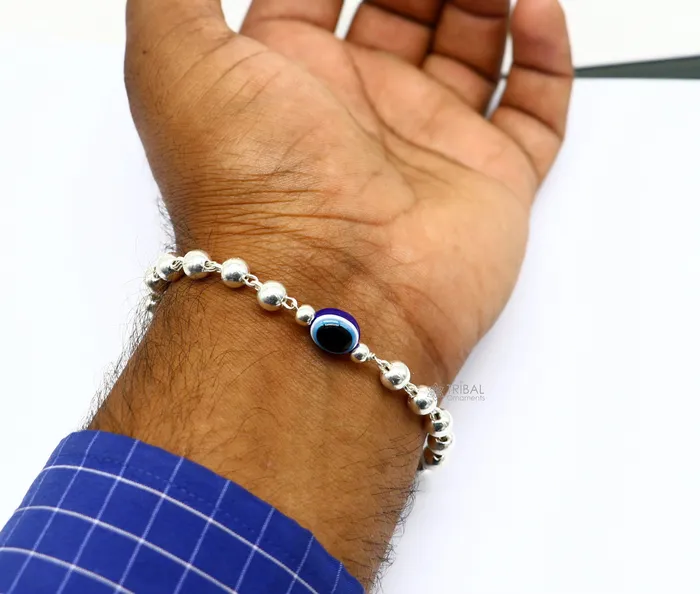 Bracelets TRIBAL ORNAMENTS 925 sterling silver handmade silver beaded evil eye bracelet amazing stylish unisex cultural trendy bracelet all sizes jewelry sbr467 Bracelets TRIBAL ORNAMENTS 925 sterling silver handmade silver beaded evil eye bracelet amazing stylish unisex cultural trendy bracelet all sizes jewelry sbr467