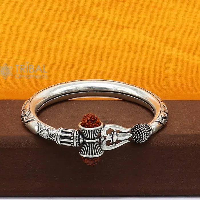 Bracelets TRIBAL ORNAMENTS 925 Sterling silver handmade unique design Lord Shiva trident trishul kada bangle bracelet with natural Rudraksha bahubali kada nsk786 Bracelets TRIBAL ORNAMENTS 925 Sterling silver handmade unique design Lord Shiva trident trishul kada bangle bracelet with natural Rudraksha bahubali kada nsk786