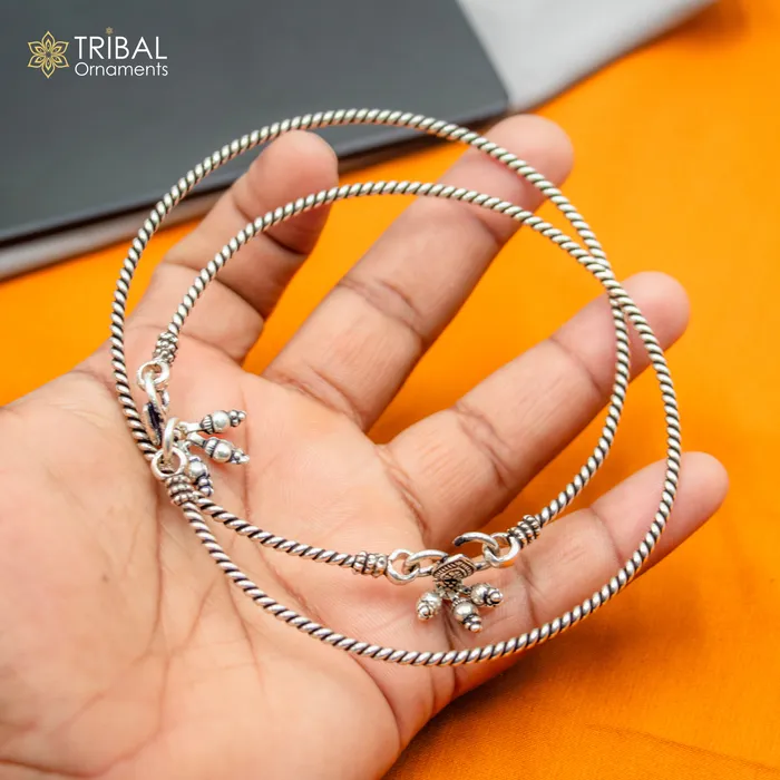 Bracelets TRIBAL ORNAMENTS 925 sterling silver handmade vintage design gorgeous customized foot bracelet anklet kada hanging drops belly dance ethnic jewelry nsfk124