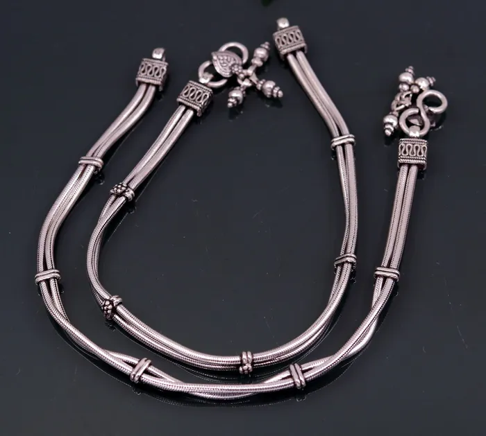 Bracelets TRIBAL ORNAMENTS 925 sterling silver two linelayer snake chain ankle bracelet excellent belly dance customized trendy anklets foot bracelet ank146