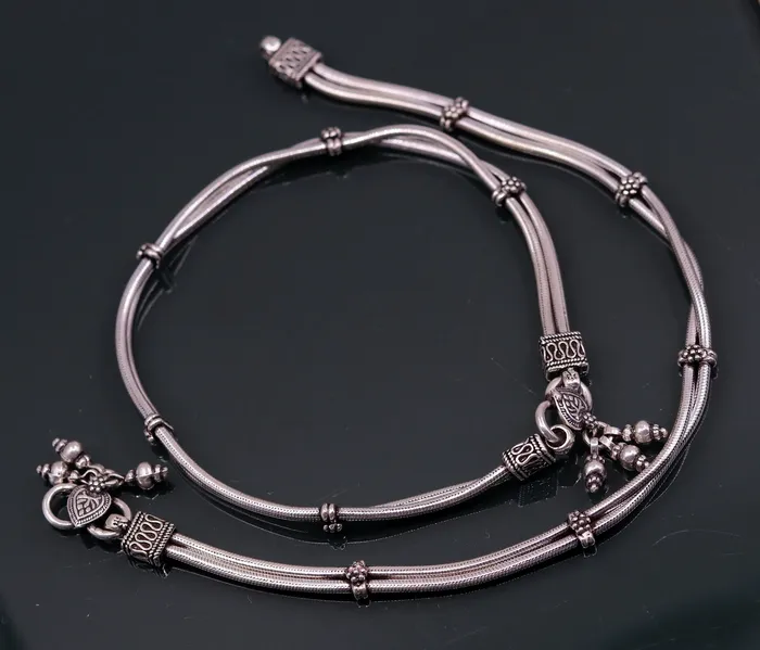 Bracelets TRIBAL ORNAMENTS 925 sterling silver two linelayer snake chain ankle bracelet excellent belly dance customized trendy anklets foot bracelet ank146