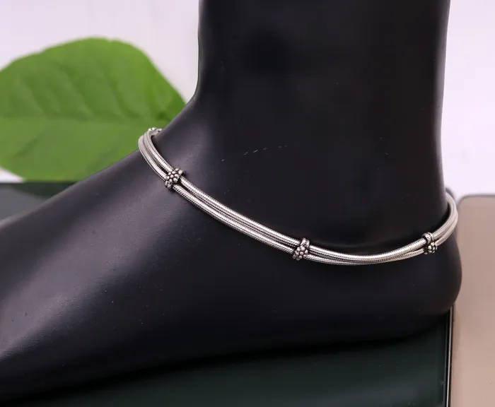 Bracelets TRIBAL ORNAMENTS 925 sterling silver two linelayer snake chain ankle bracelet excellent belly dance customized trendy anklets foot bracelet ank146
