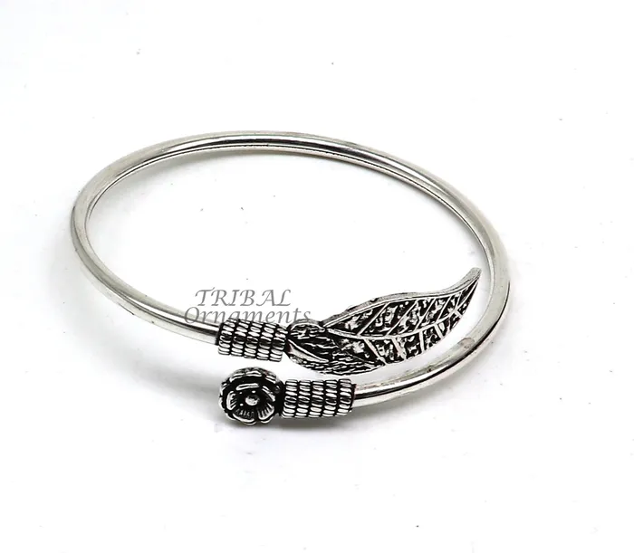 Bracelets TRIBAL ORNAMENTS Flower and tree leaf style 925 sterling silver exclusive design handmade bangle bracelet kada for girls womens silver jewelry nsk635 Bracelets TRIBAL ORNAMENTS Flower and tree leaf style 925 sterling silver exclusive design handmade bangle bracelet kada for girls womens silver jewelry nsk635