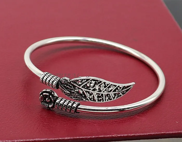 Bracelets TRIBAL ORNAMENTS Flower and tree leaf style 925 sterling silver exclusive design handmade bangle bracelet kada for girls womens silver jewelry nsk635 Bracelets TRIBAL ORNAMENTS Flower and tree leaf style 925 sterling silver exclusive design handmade bangle bracelet kada for girls womens silver jewelry nsk635