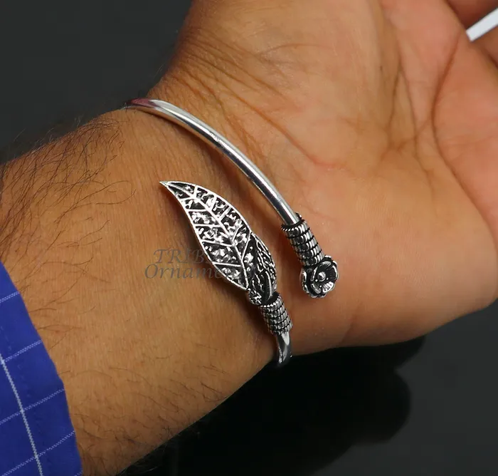Bracelets TRIBAL ORNAMENTS Flower and tree leaf style 925 sterling silver exclusive design handmade bangle bracelet kada for girls womens silver jewelry nsk635 Bracelets TRIBAL ORNAMENTS Flower and tree leaf style 925 sterling silver exclusive design handmade bangle bracelet kada for girls womens silver jewelry nsk635