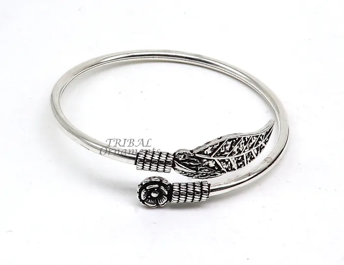 Bracelets TRIBAL ORNAMENTS Flower and tree leaf style 925 sterling silver exclusive design handmade bangle bracelet kada for girls womens silver jewelry nsk635 Bracelets TRIBAL ORNAMENTS Flower and tree leaf style 925 sterling silver exclusive design handmade bangle bracelet kada for girls womens silver jewelry nsk635