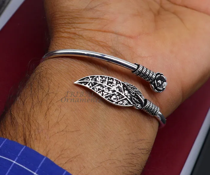 Bracelets TRIBAL ORNAMENTS Flower and tree leaf style 925 sterling silver exclusive design handmade bangle bracelet kada for girls womens silver jewelry nsk635 Bracelets TRIBAL ORNAMENTS Flower and tree leaf style 925 sterling silver exclusive design handmade bangle bracelet kada for girls womens silver jewelry nsk635