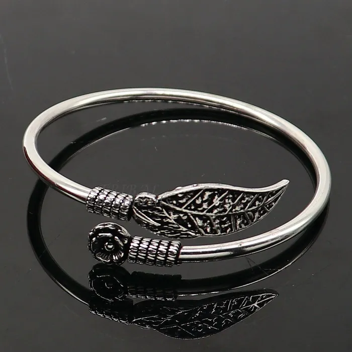 Bracelets TRIBAL ORNAMENTS Flower and tree leaf style 925 sterling silver exclusive design handmade bangle bracelet kada for girls womens silver jewelry nsk635 Bracelets TRIBAL ORNAMENTS Flower and tree leaf style 925 sterling silver exclusive design handmade bangle bracelet kada for girls womens silver jewelry nsk635