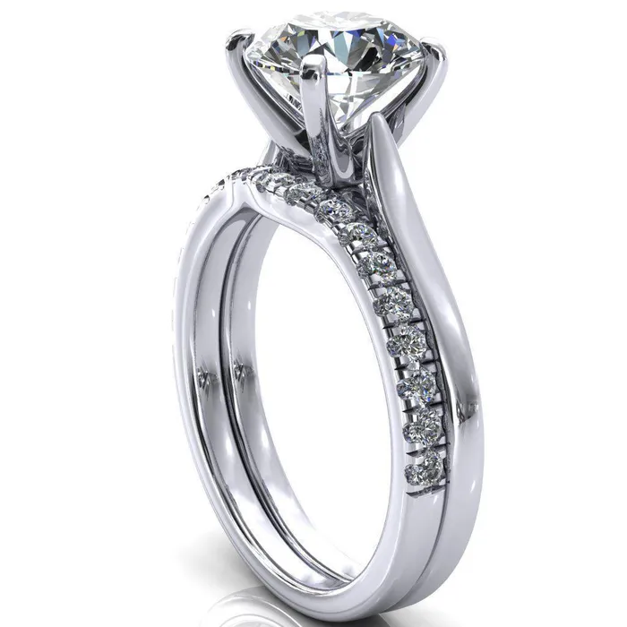 Darci Round Center Stone 4 Prong Cathedral Solitaire Engagement Ring Fire Brilliance Rings
