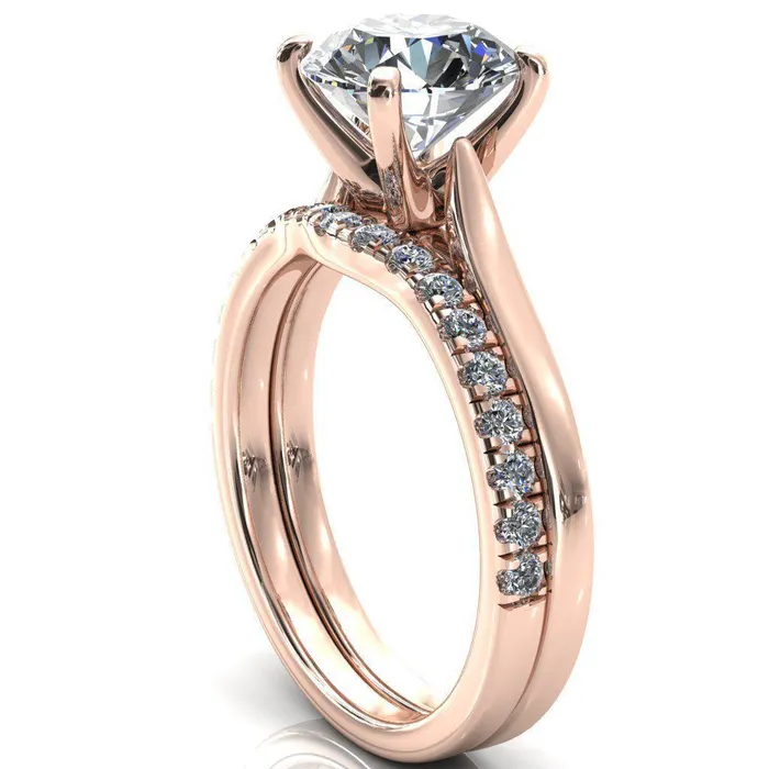 Darci Round Center Stone 4 Prong Cathedral Solitaire Engagement Ring Fire Brilliance Rings