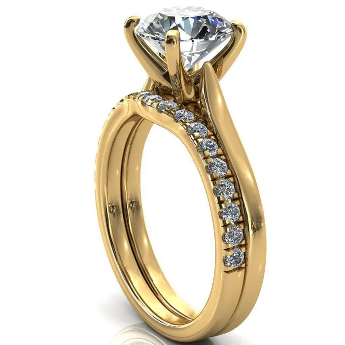 Darci Round Center Stone 4 Prong Cathedral Solitaire Engagement Ring Fire Brilliance Rings