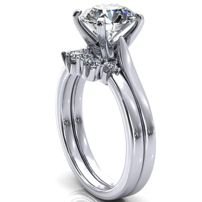 Darci Round Center Stone 4 Prong Cathedral Solitaire Engagement Ring Fire Brilliance Rings