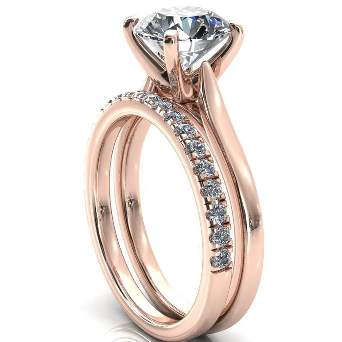 Darci Round Center Stone 4 Prong Cathedral Solitaire Engagement Ring Fire Brilliance Rings