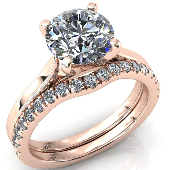 Darci Round Center Stone 4 Prong Cathedral Solitaire Engagement Ring Fire Brilliance Rings