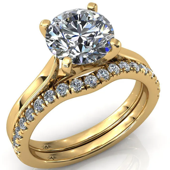 Darci Round Center Stone 4 Prong Cathedral Solitaire Engagement Ring Fire Brilliance Rings
