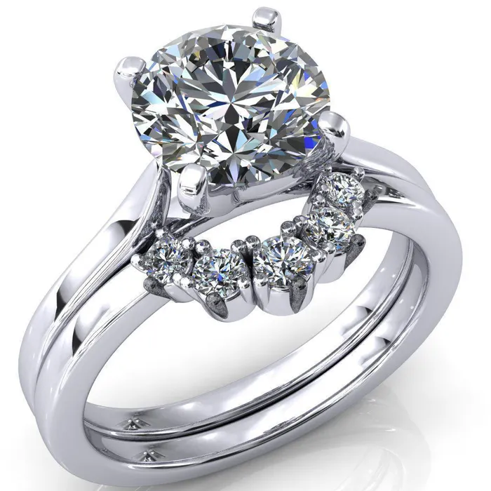 Darci Round Center Stone 4 Prong Cathedral Solitaire Engagement Ring Fire Brilliance Rings