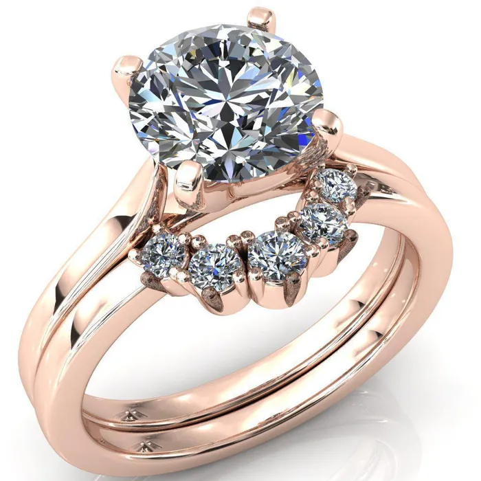 Darci Round Center Stone 4 Prong Cathedral Solitaire Engagement Ring Fire Brilliance Rings