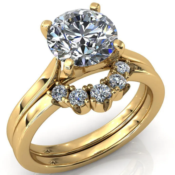 Darci Round Center Stone 4 Prong Cathedral Solitaire Engagement Ring Fire Brilliance Rings