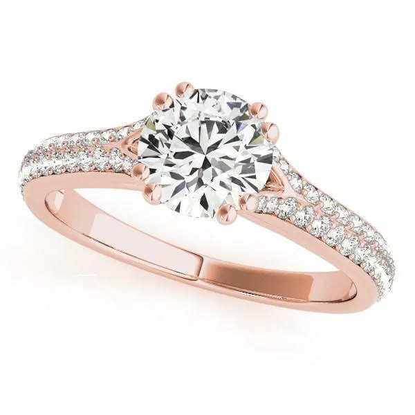 Delphine Round Center Stone Double Diamond Row Pave Engagement Ring Fire Brilliance Rings