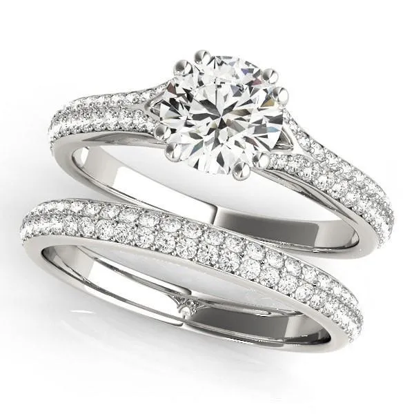 Delphine Round Center Stone Double Diamond Row Pave Engagement Ring Fire Brilliance Rings