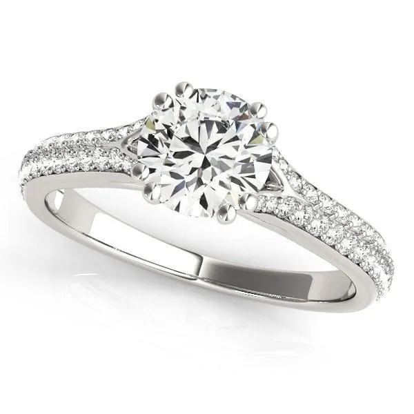 Delphine Round Center Stone Double Diamond Row Pave Engagement Ring Fire Brilliance Rings