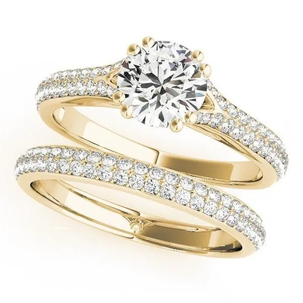 Delphine Round Center Stone Double Diamond Row Pave Engagement Ring Fire Brilliance Rings