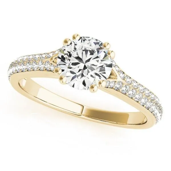 Delphine Round Center Stone Double Diamond Row Pave Engagement Ring Fire Brilliance Rings