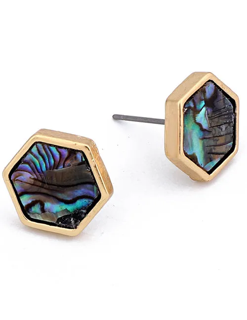E1374 Gold Hexagon Abelone Earrings 02 Earrings
