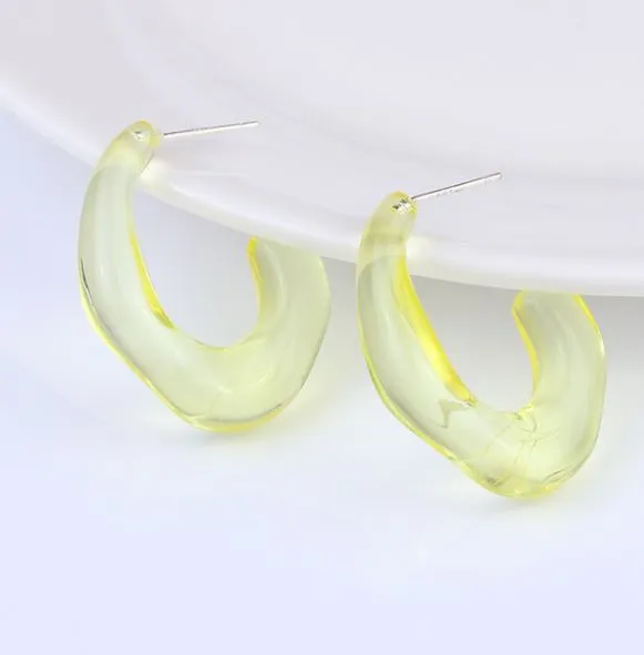 E1770 Pale Yellow Acrylic Irregular Hoop Earrings polly Earrings