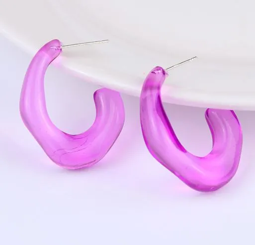 E1773 Purple Acrylic Irregular Hoop Earrings polly Earrings