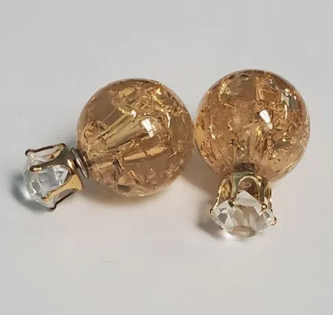 E492 Champagne Ice Breaker Ball Rhinestone Earrings Susan Earrings