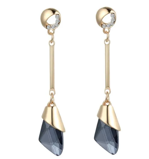 Earrings 01 E1314 Gold Smokey Gray Gemstone Dangle Earrings