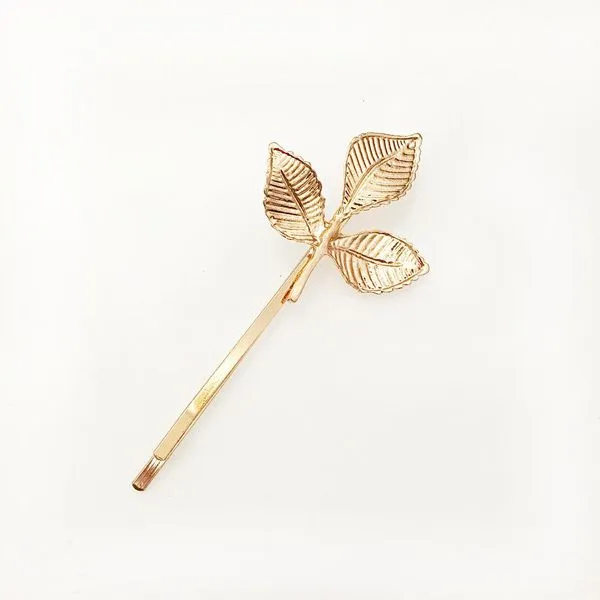 Earrings 01 H312 Gold 3 Leaf Hair Clip