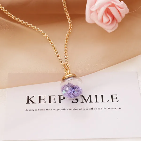 Earrings 01 N351 Gold Iridescent Lavender Star Confetti Filled Necklace FREE Earrings