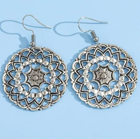 Earrings 02 E214 Silver Round Openwork Earrings