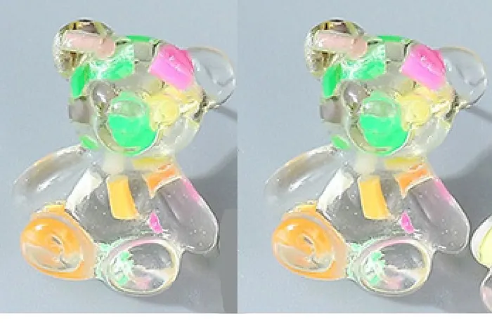 Earrings 02 E836 Neon Colors Sprinkle Filled Teddy Bear Earrings
