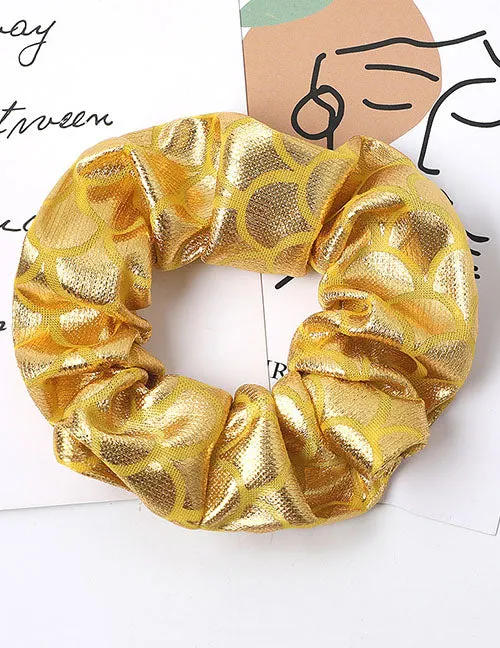 Earrings 02 H343 Yellow Fish Scale Design Shiny Hair Scrunchie
