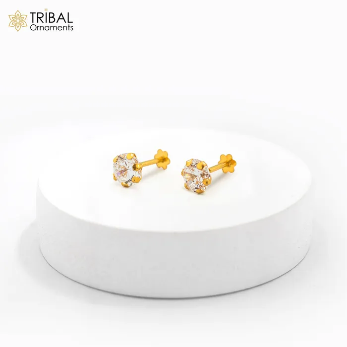 Earrings 14Kt yellow gold white diamond stud earring for unisex er198 TRIBAL ORNAMENTS Earrings 14Kt yellow gold white diamond stud earring for unisex er198 TRIBAL ORNAMENTS
