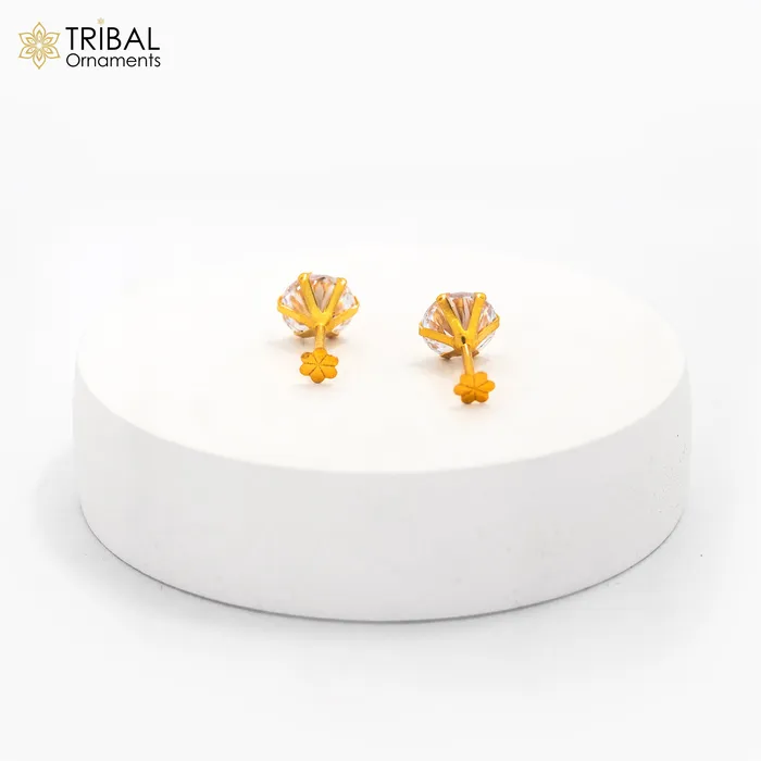 Earrings 14Kt yellow gold white diamond stud earring for unisex er198 TRIBAL ORNAMENTS