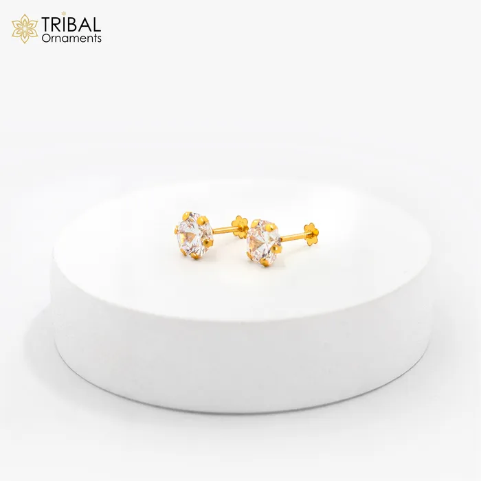 Earrings 14Kt yellow gold white diamond stud earring for unisex er198 TRIBAL ORNAMENTS