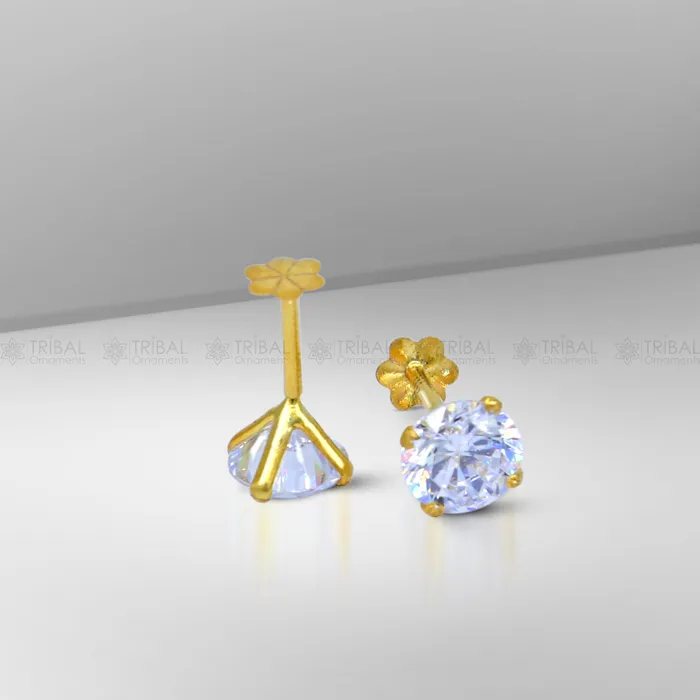 Earrings 14Kt yellow gold white diamond stud earring for unisex er198 TRIBAL ORNAMENTS