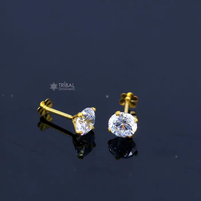 Earrings 14Kt yellow gold white diamond stud earring for unisex er198 TRIBAL ORNAMENTS