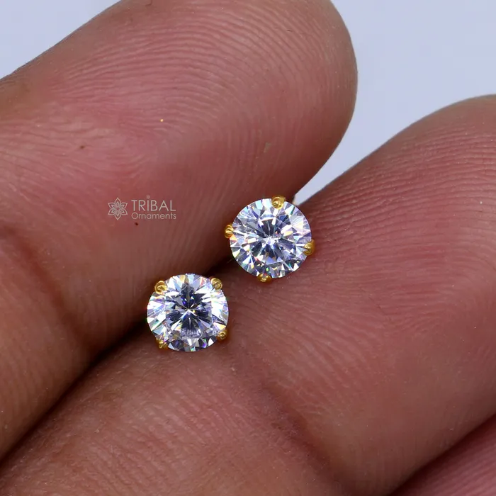 Earrings 14Kt yellow gold white diamond stud earring for unisex er198 TRIBAL ORNAMENTS