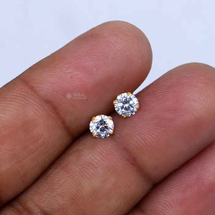 Earrings 14Kt yellow gold white diamond stud earring for unisex er198 TRIBAL ORNAMENTS
