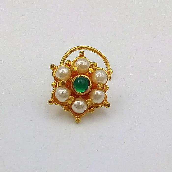 Earrings 20k yellow gold handmade fabulous green stone pearl nose pin excellent antique vintage design tribal jewelry gnp20 TRIBAL ORNAMENTS Earrings 20k yellow gold handmade fabulous green stone pearl nose pin excellent antique vintage design tribal jewelry gnp20 TRIBAL ORNAMENTS